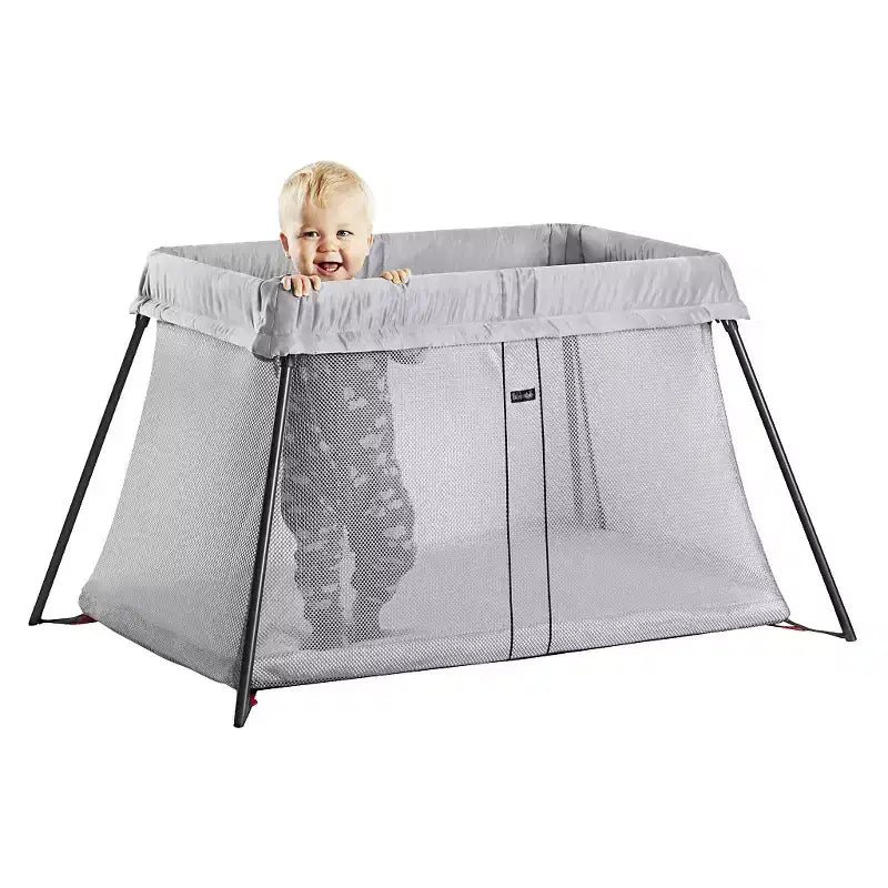 Portable Travel Crib with Carrying Bag - Light Silver