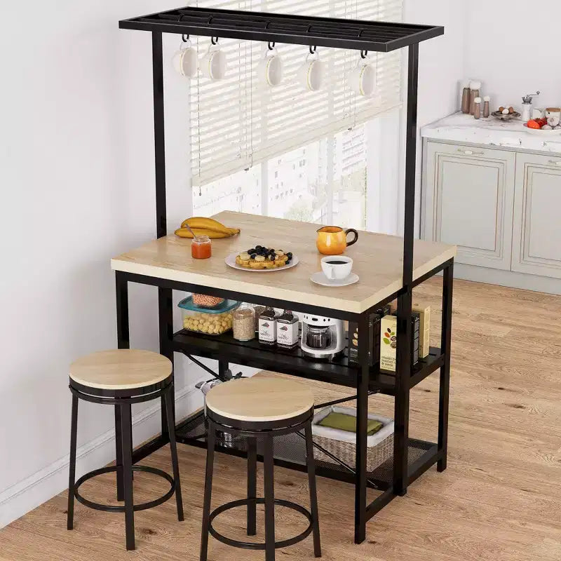 42-Inch Kitchen Island Table with 3-Tier Storage, 5 Hooks and Power Outlets
