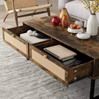 Rattan Coffee Table with 2 Drawers and Wood Top, 45.6 Inch