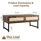 Rattan Coffee Table with 2 Drawers and Wood Top, 45.6 Inch
