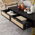 Rattan Coffee Table with 2 Drawers and Wood Top, 45.6 Inch