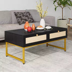 Rattan Coffee Table with 2 Drawers and Wood Top, 45.6 Inch