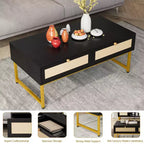 Rattan Coffee Table with 2 Drawers and Wood Top, 45.6 Inch