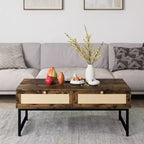 Rattan Coffee Table with 2 Drawers and Wood Top, 45.6 Inch