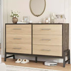 6-Drawer Rattan Dresser with Charging Station, Storage Chest for Bedroom, Living Room, Hallway and Bedside