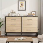 6-Drawer Rattan Dresser with Charging Station, Storage Chest for Bedroom, Living Room, Hallway and Bedside