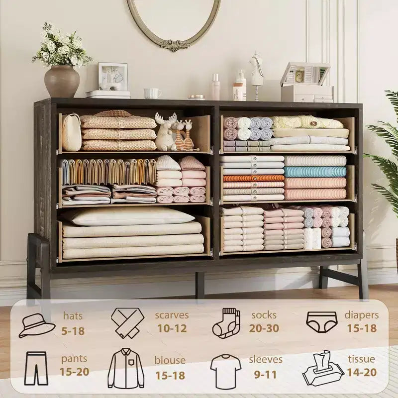 6-Drawer Rattan Dresser with Charging Station, Storage Chest for Bedroom, Living Room, Hallway and Bedside