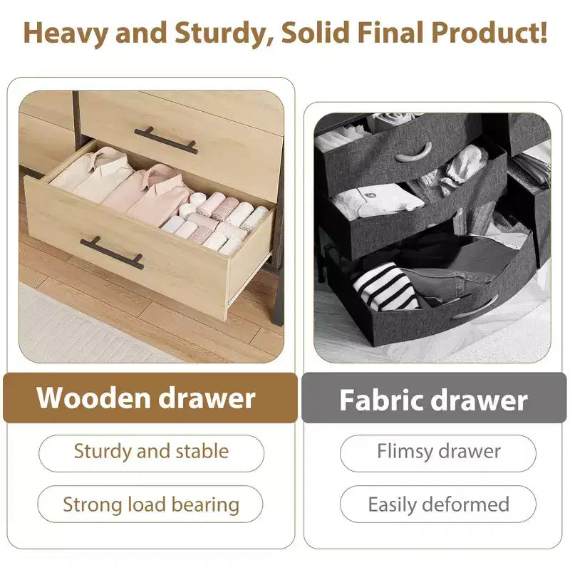 6-Drawer Rattan Dresser with Charging Station, Storage Chest for Bedroom, Living Room, Hallway and Bedside