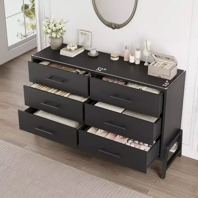 6-Drawer Rattan Dresser with Charging Station, Storage Chest for Bedroom, Living Room, Hallway and Bedside