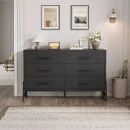 6-Drawer Rattan Dresser with Charging Station, Storage Chest for Bedroom, Living Room, Hallway and Bedside