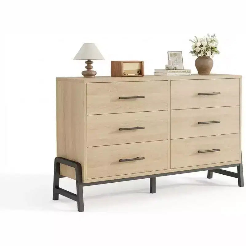 6-Drawer Rattan Dresser with Charging Station, Storage Chest for Bedroom, Living Room, Hallway and Bedside