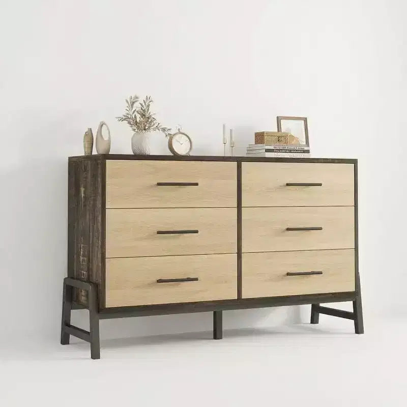 6-Drawer Rattan Dresser with Charging Station, Storage Chest for Bedroom, Living Room, Hallway and Bedside