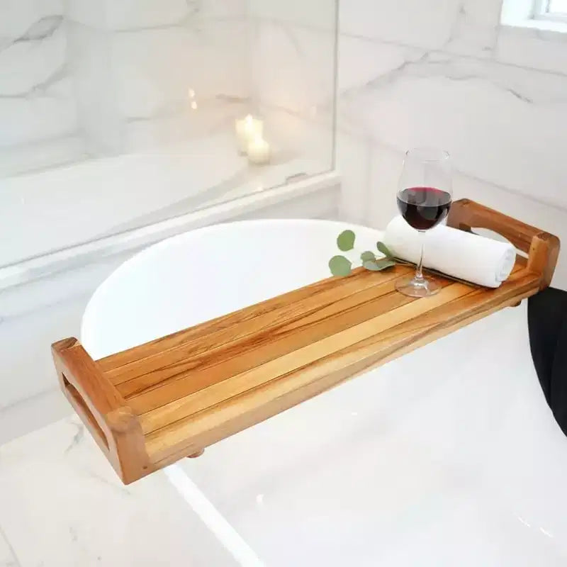 29-Inch Natural Teak Bath Tray and Seat with Handles