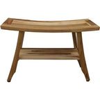 28" Natural Solid Teak Rectangular Shower Bench With Shelf