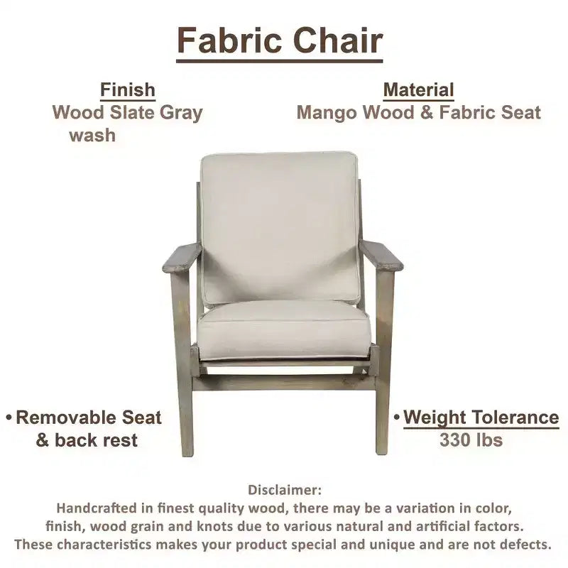 Handcrafted Mango Wood Accent Chair with Cushioned Seat and Angled Legs