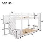 Twin over Twin Solid Wood Floor Bunk Bed with Storage Ladder and Safety Guardrail