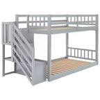 Twin over Twin Solid Wood Floor Bunk Bed with Storage Ladder and Safety Guardrail