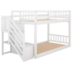Twin over Twin Solid Wood Floor Bunk Bed with Storage Ladder and Safety Guardrail