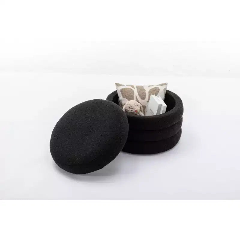 Round Storage Ottoman with Wooden Shelving