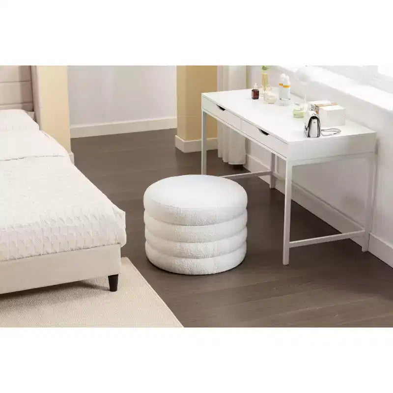Round Storage Ottoman with Wooden Shelving