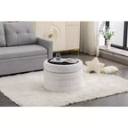 Round Storage Ottoman with Wooden Shelving