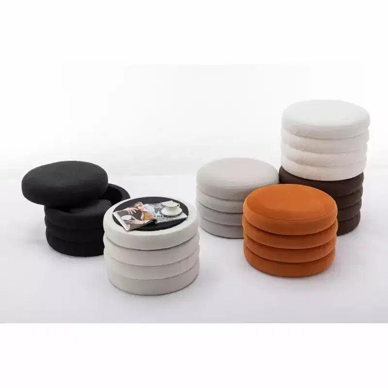 Round Storage Ottoman with Wooden Shelving
