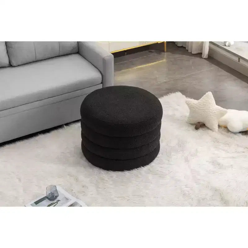 Round Storage Ottoman with Wooden Shelving