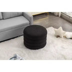 Round Storage Ottoman with Wooden Shelving