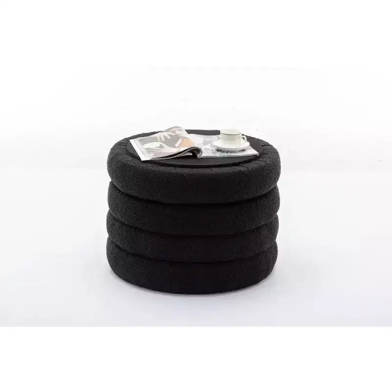 Round Storage Ottoman with Wooden Shelving