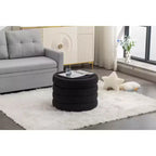 Round Storage Ottoman with Wooden Shelving