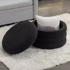 Round Storage Ottoman with Wooden Shelving