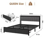 Queen Size Bed Frame with Storage Headboard and Charging Station
