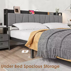 Queen Size Bed Frame with Storage Headboard and Charging Station