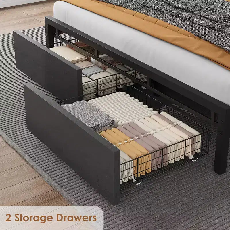 Queen Size Bed Frame with Storage Headboard and Charging Station
