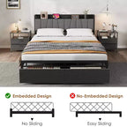 Queen Size Bed Frame with Storage Headboard and Charging Station