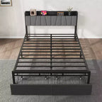 Queen Size Bed Frame with Storage Headboard and Charging Station