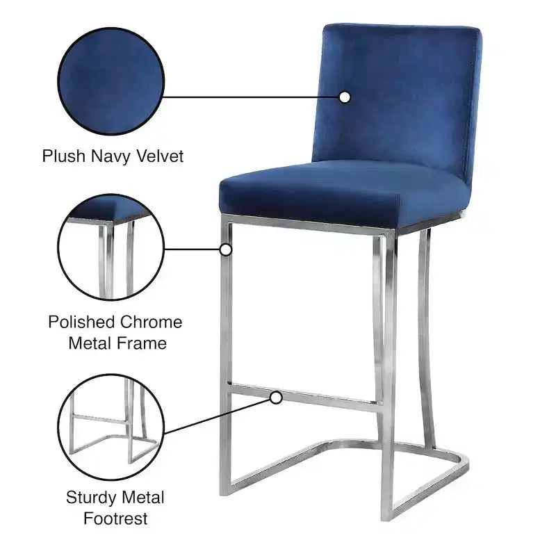 Navy Velvet Counter Stool