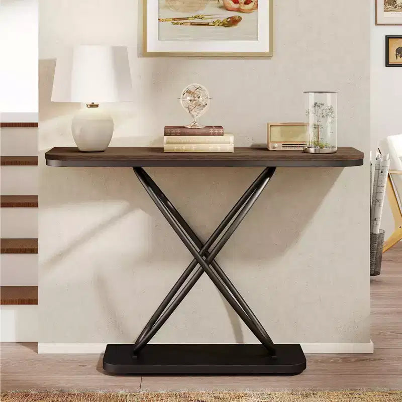 47.4" Farmhouse Console Table with Black Metal Frame – Narrow Entryway Sofa Table