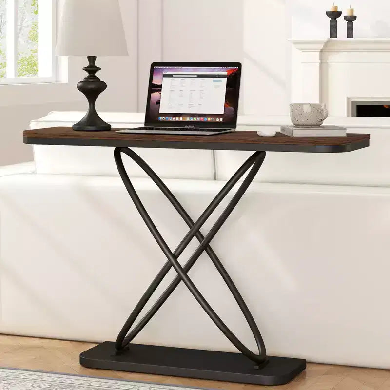47.4" Farmhouse Console Table with Black Metal Frame – Narrow Entryway Sofa Table