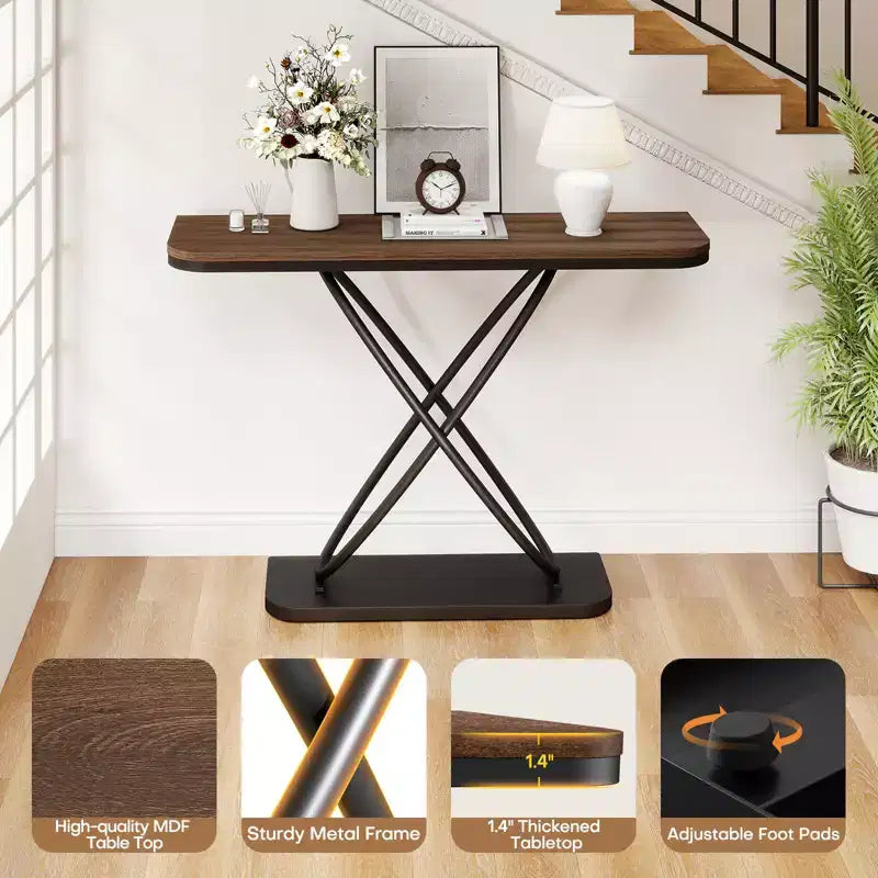 47.4" Farmhouse Console Table with Black Metal Frame – Narrow Entryway Sofa Table