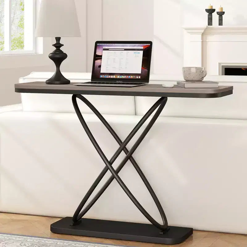 47.4" Farmhouse Console Table with Black Metal Frame – Narrow Entryway Sofa Table