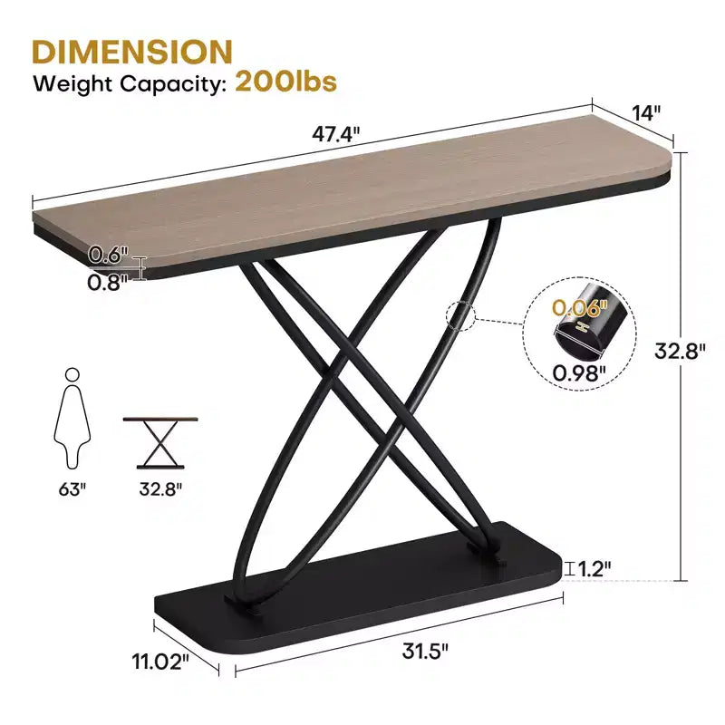 47.4" Farmhouse Console Table with Black Metal Frame – Narrow Entryway Sofa Table