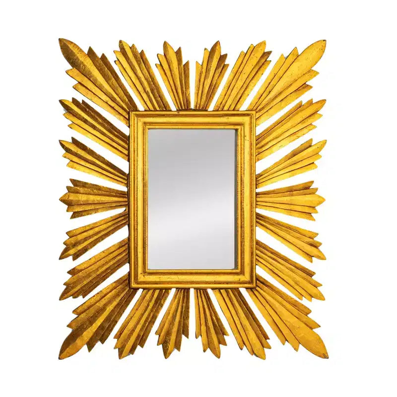 Sunburst Rectangular Wall Mirror, Gold