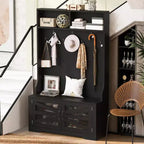 43.3" Entryway Bench with Coat Rack, Hall Tree with 7 Hooks and Adjustable Shelves
