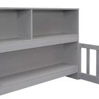 Twin Floor Bed with Bookcase, Shelves, and Guardrails - Gray