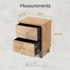 2-Drawer Nightstand with Wood Ring Pattern, Natural Wood Finish