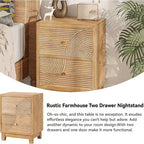 2-Drawer Nightstand with Wood Ring Pattern, Natural Wood Finish