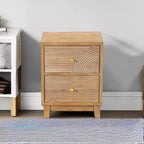 2-Drawer Nightstand with Wood Ring Pattern, Natural Wood Finish