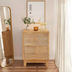 2-Drawer Nightstand with Wood Ring Pattern, Natural Wood Finish