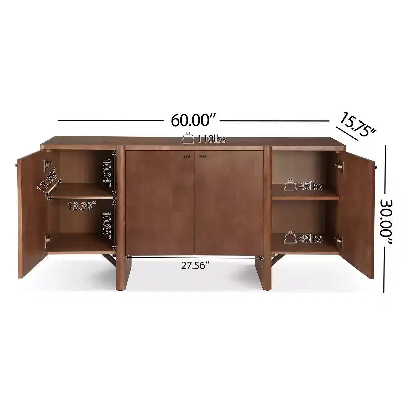 Modern Wood Storage Sideboard with Adjustable Shelves